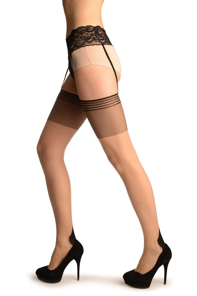 Liss Kiss Beige With Triple Seam & Attached Underwear Belt - Stockings
