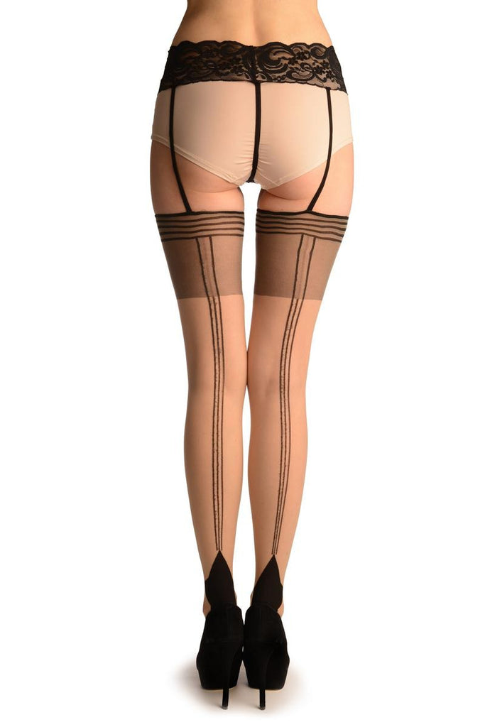 liss kiss Beige With Triple Seam & Attached Underwear Belt - Stockings