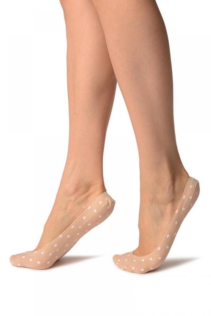Liss Kiss Beige With White Polka Dots & Inside Silicone Grip Footies - Footsies Socks