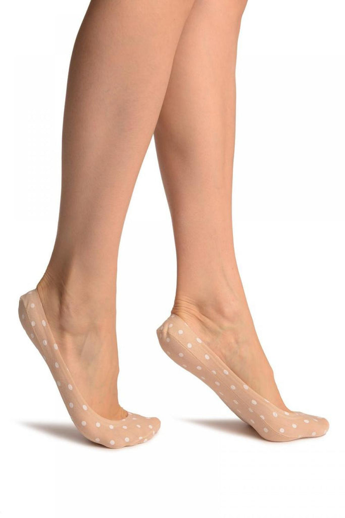 liss kiss Beige With White Polka Dots & Inside Silicone Grip Footies - Footsies Socks