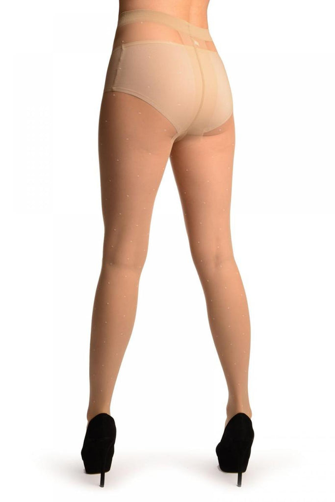 Liss Kiss Beige With White Woven Polka Dot Tights - Tights
