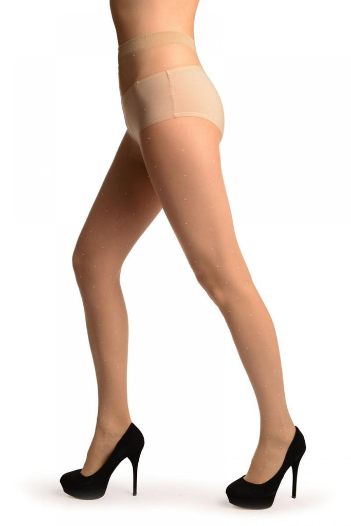 Liss Kiss Beige With White Woven Polka Dot Tights - Tights