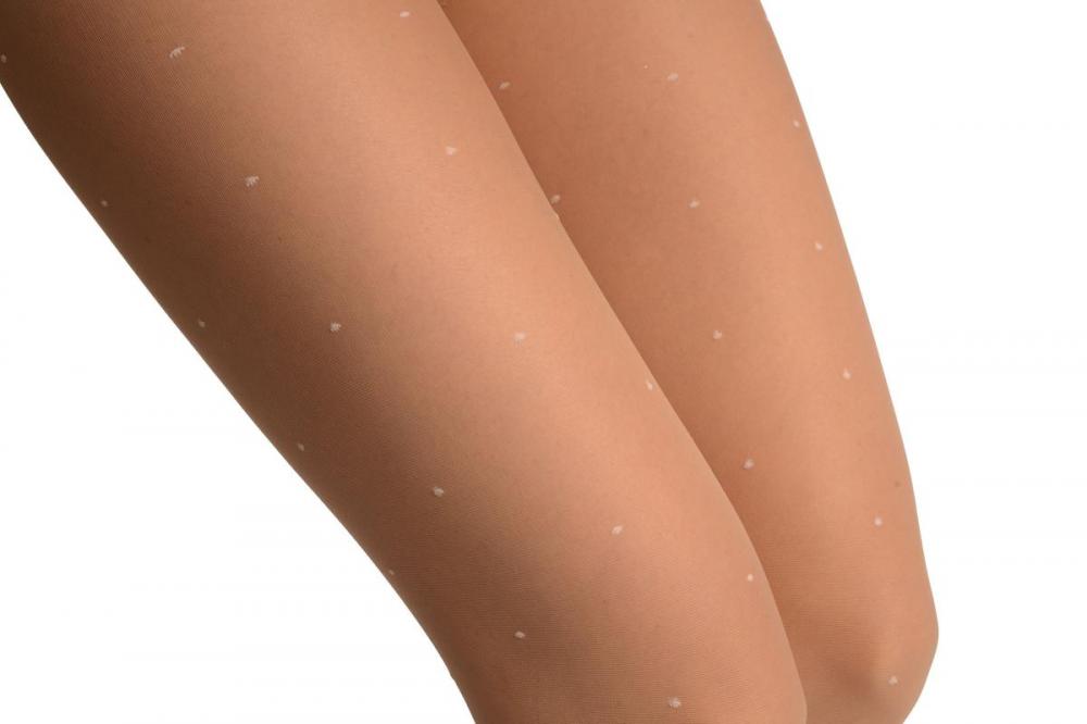 Liss Kiss Beige With White Woven Polka Dot Tights - Tights