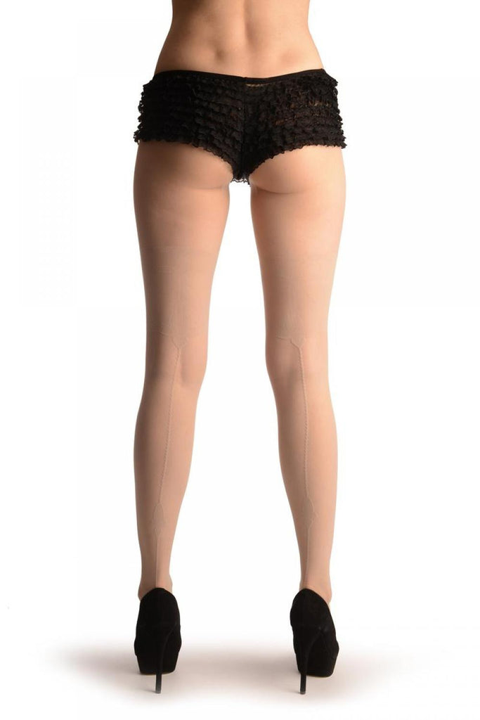 Liss Kiss Beige With Wide Floral Garter & Geometrical Seam - Tights