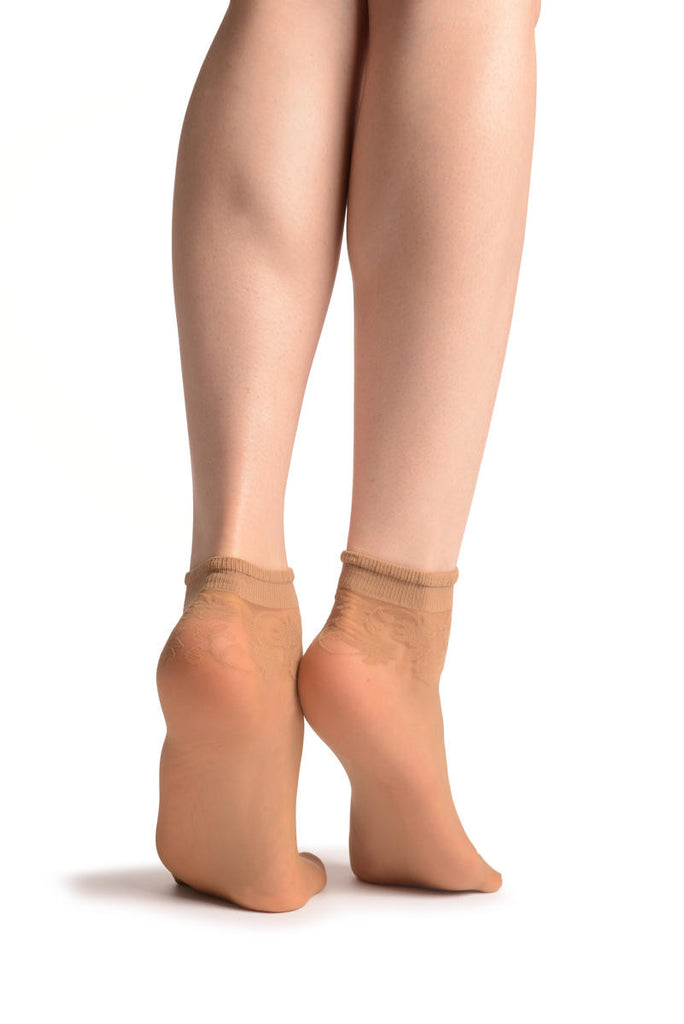 Liss Kiss Beige With Wine Leaves Socks Ankle High - Socks