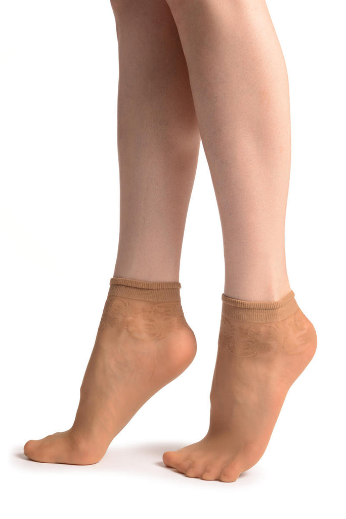 liss kiss Beige With Wine Leaves Socks Ankle High - Socks