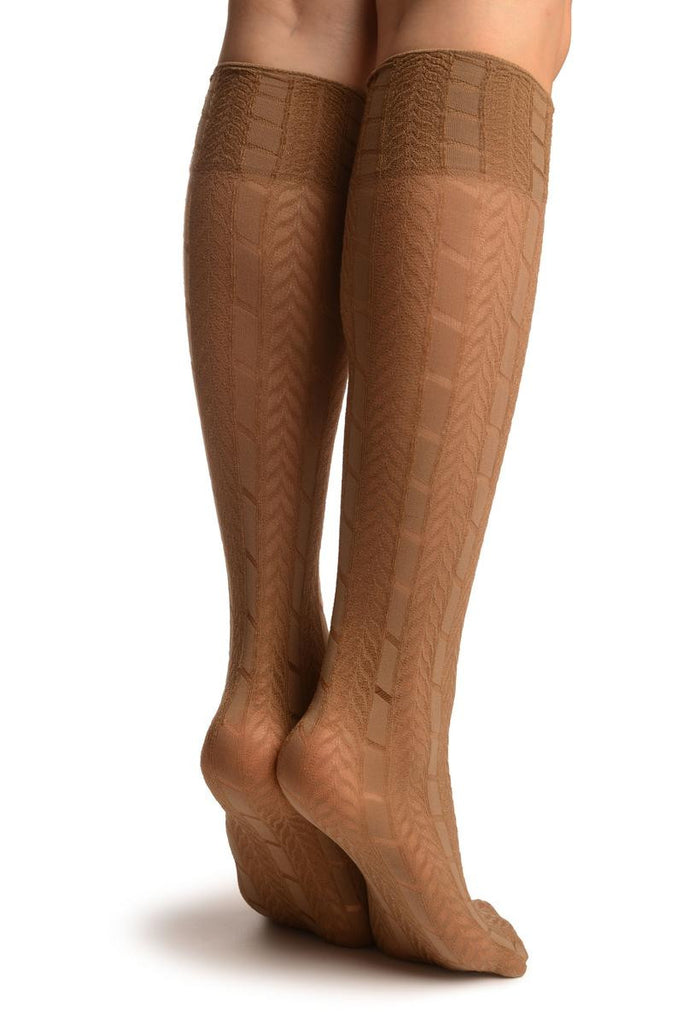 Liss Kiss Beige With Woven Chevrons Socks Knee High - Socks