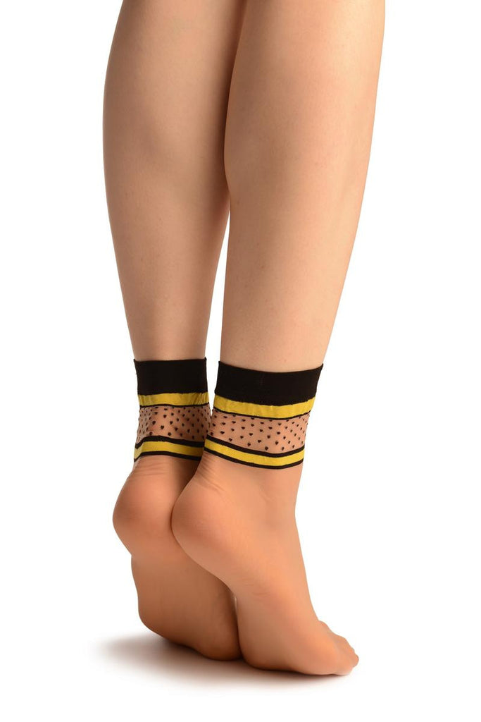 Liss Kiss Beige With Yellow Stripes & Black Dots Ankle High Socks - Socks