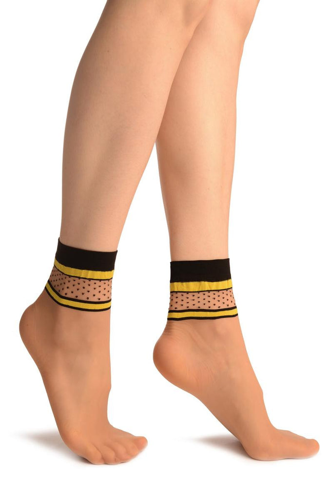 liss kiss Beige With Yellow Stripes & Black Dots Ankle High Socks - Socks