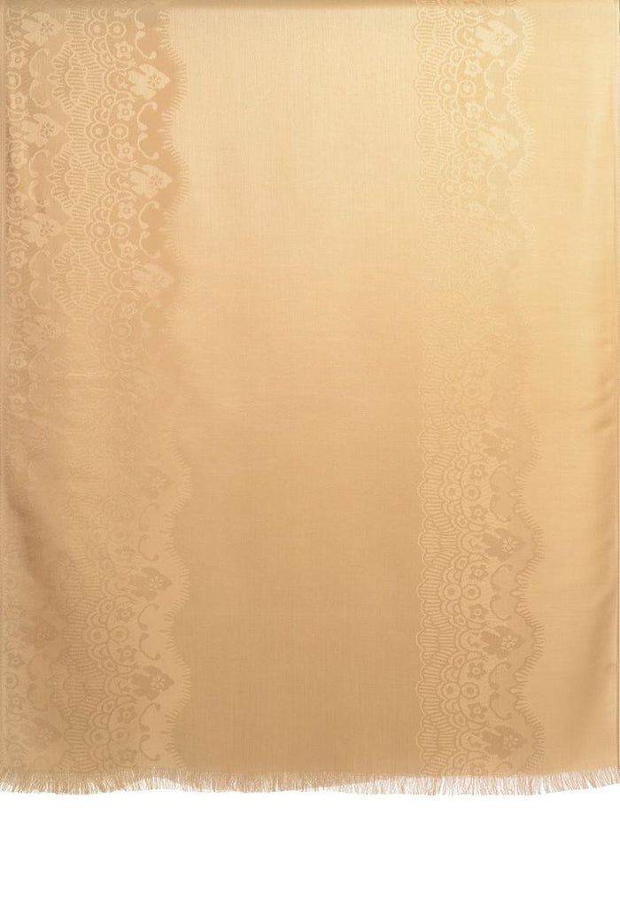 Liss Kiss Beige Woven Lace On Beige Pashmina Feel - Scarf