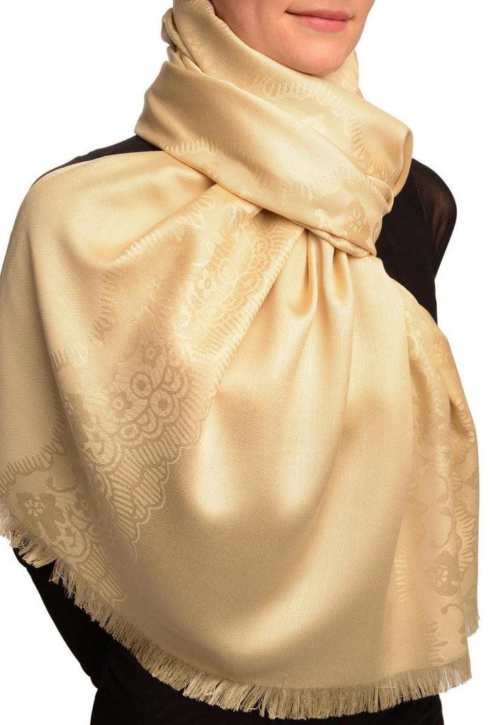 Liss Kiss Beige Woven Lace On Beige Pashmina Feel - Scarf