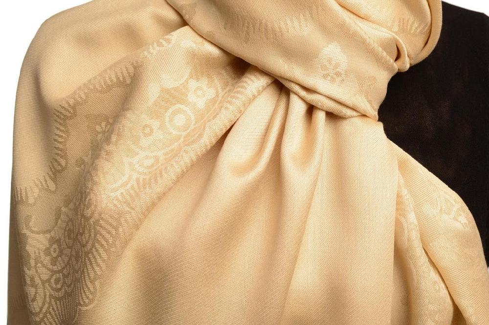 Liss Kiss Beige Woven Lace On Beige Pashmina Feel - Scarf