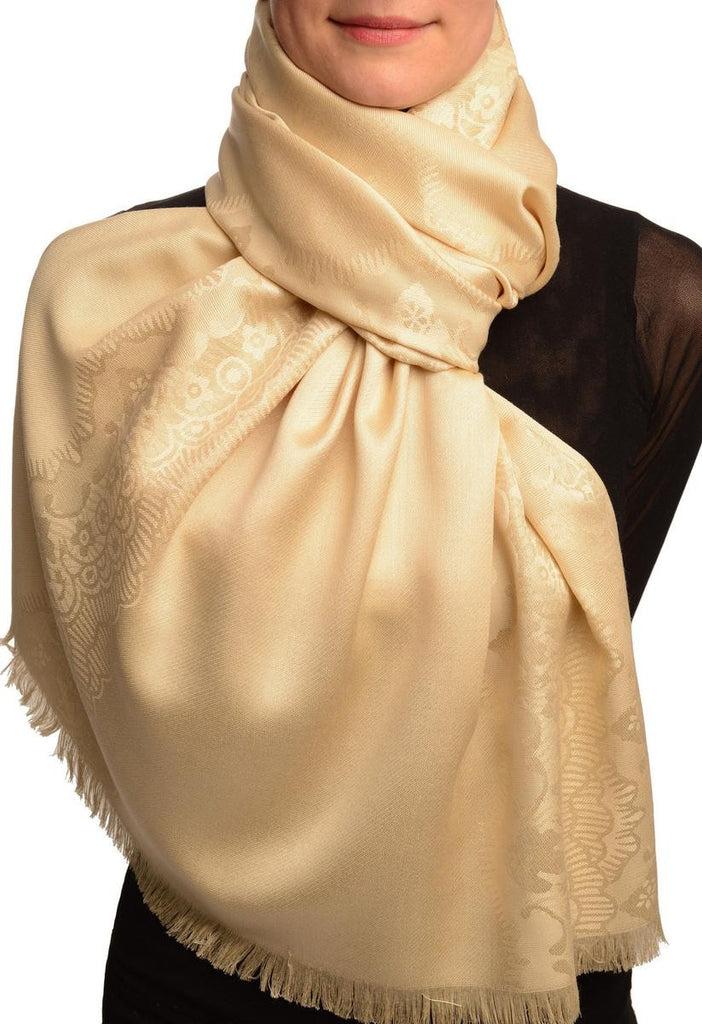 liss kiss Beige Woven Lace On Beige Pashmina Feel - Scarf