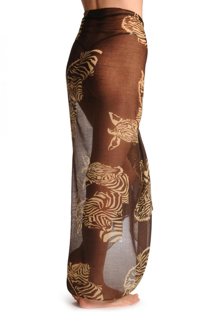 Liss Kiss Beige Zebra On Brown Unisex Scarf & Beach Sarong - Scarf
