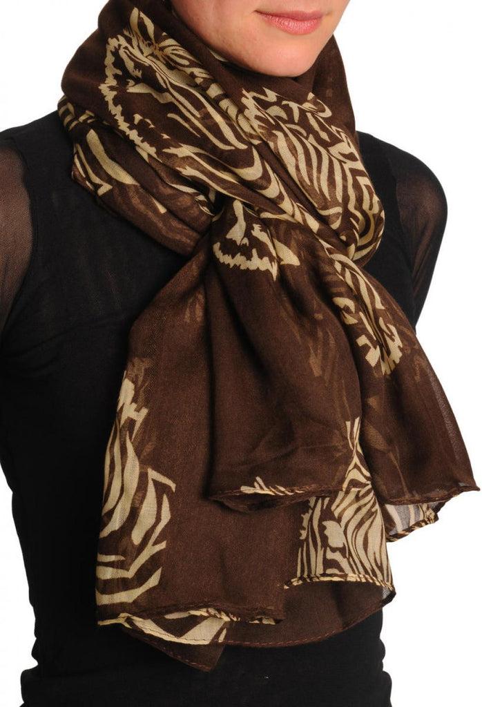 Liss Kiss Beige Zebra On Brown Unisex Scarf & Beach Sarong - Scarf