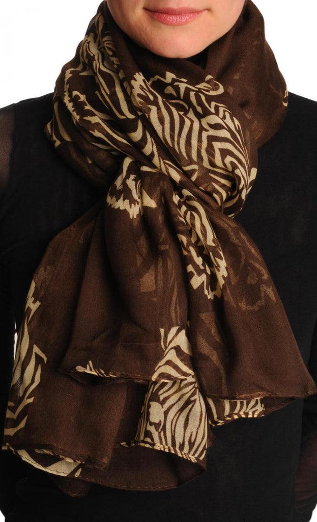 liss kiss Beige Zebra On Brown Unisex Scarf & Beach Sarong - Scarf