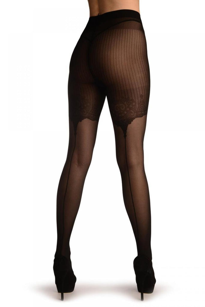 Liss Kiss Blac With Striped Panties & Back Seam With Elegant Top - Tights
