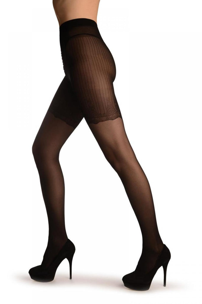Liss Kiss Blac With Striped Panties & Back Seam With Elegant Top - Tights
