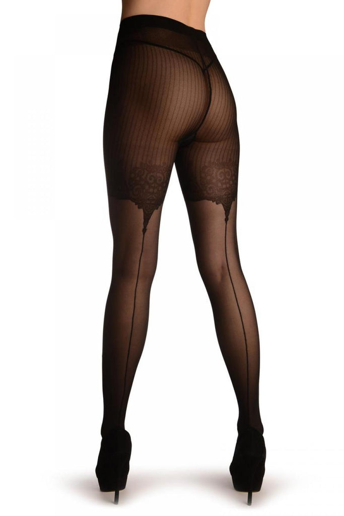 liss kiss Blac With Striped Panties & Back Seam With Elegant Top - Tights