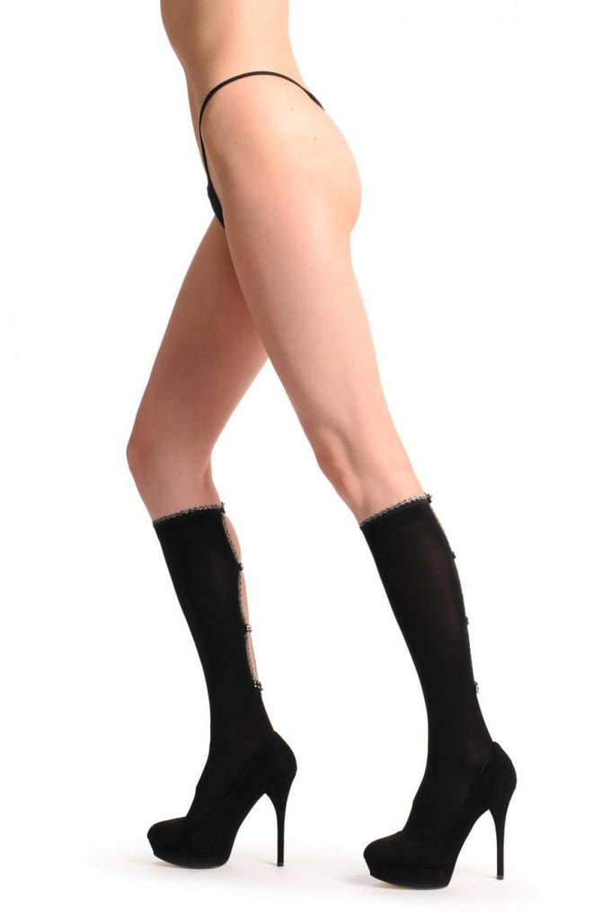 Liss Kiss Black 100 Denier With Silver Lurex Trim & Diamantes - Over The Knee Socks