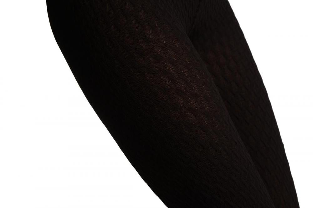 Liss Kiss Black 3D Woven Rhombi All The Way Up Warm Tights - Tights