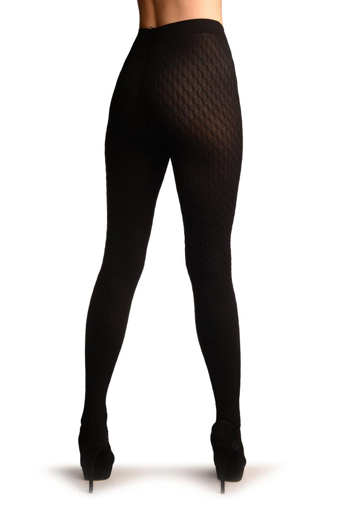 Liss Kiss Black 3D Woven Rhombi All The Way Up Warm Tights - Tights