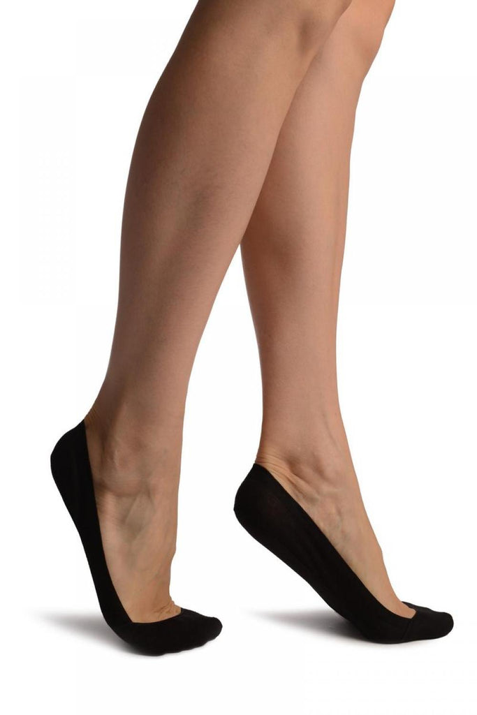 Liss Kiss Black All Over Cotton With Silicon Heel Footies - Footsies Socks