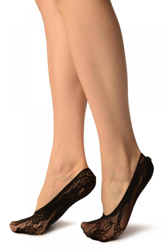 Liss Kiss Black Bell Flowers Lace Footies - Footsies Socks
