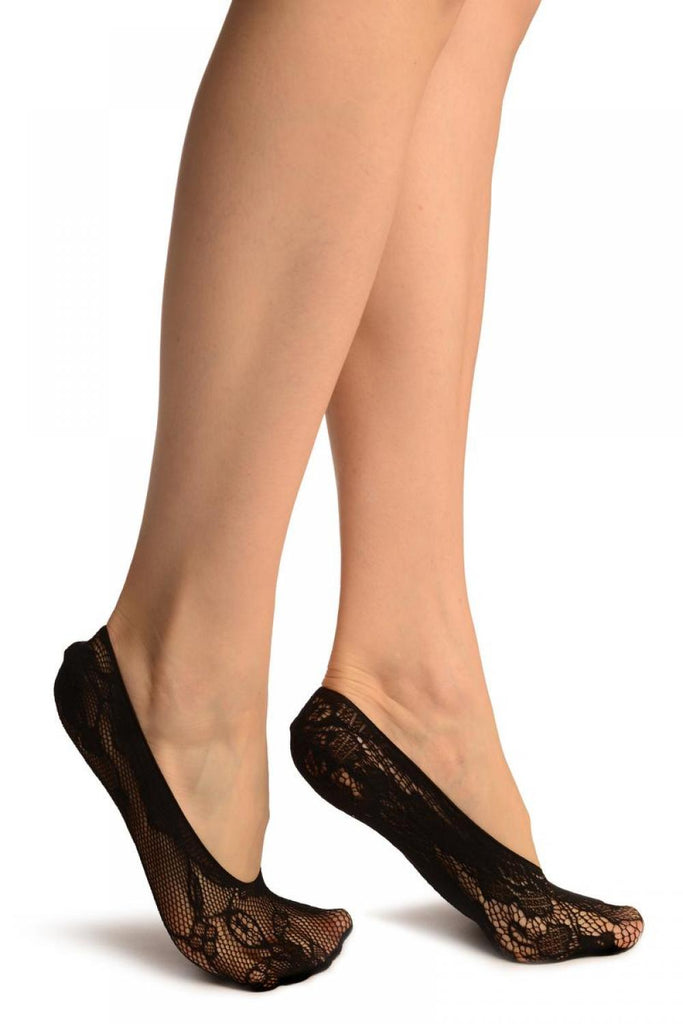 Liss Kiss Black Bell Flowers Lace Footies - Footsies Socks