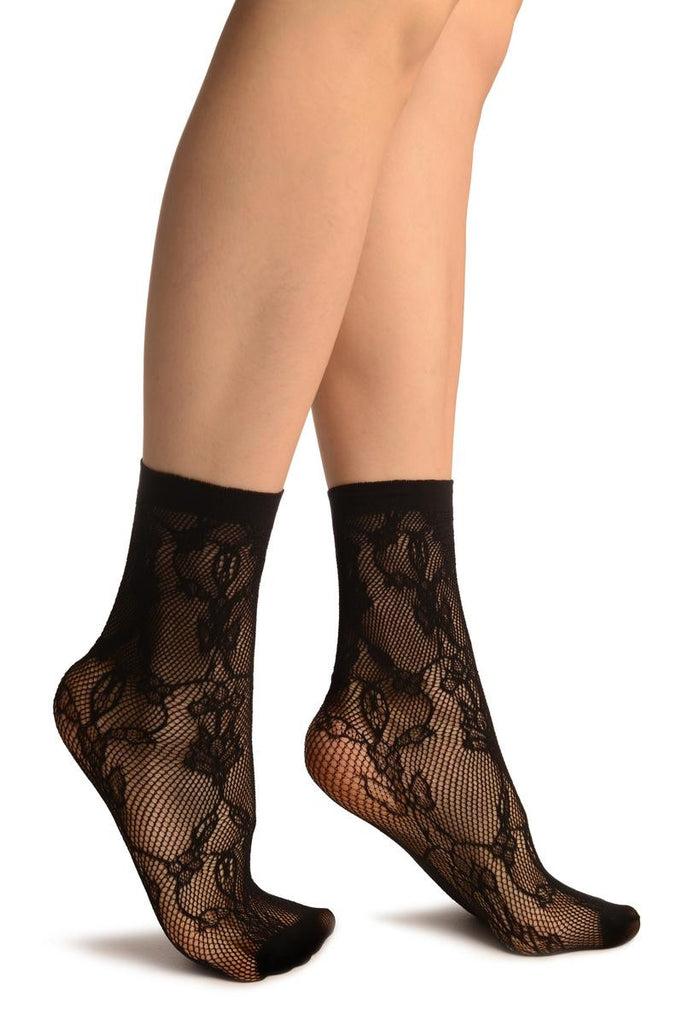 liss kiss Black Bell Flowers Lace Socks Ankle High - Socks