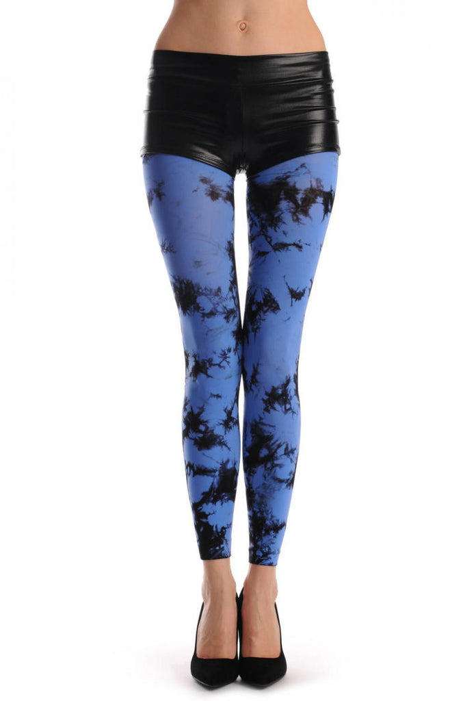 Liss Kiss Black & Blue Colour Splash (Tie Dye) Footless - Tights Footless