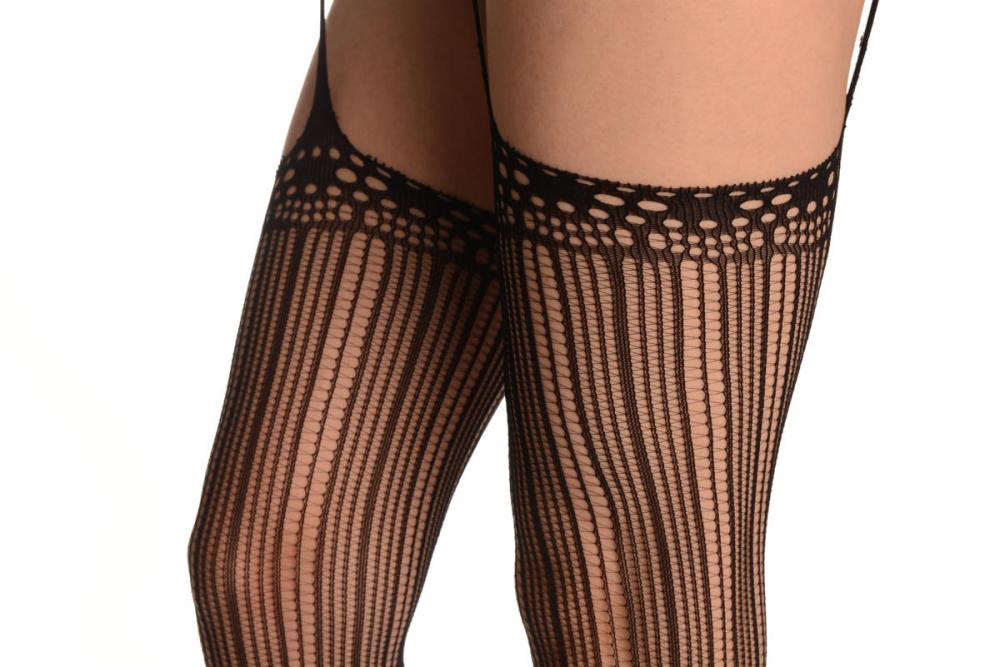 Liss Kiss Black Burlesque Bodystocking With Attached Stockings - Bodystocking