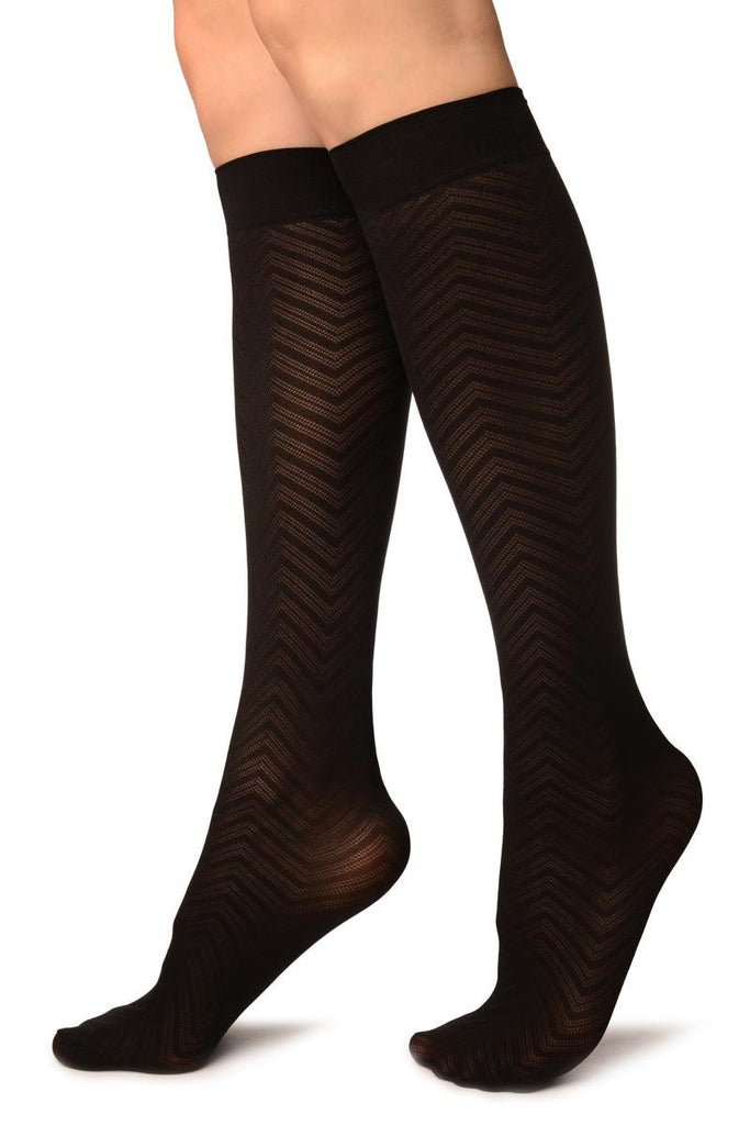 Liss Kiss Black Chevrons Stripes Socks Knee High - Socks