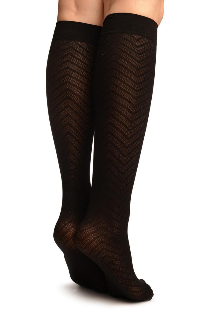Liss Kiss Black Chevrons Stripes Socks Knee High - Socks