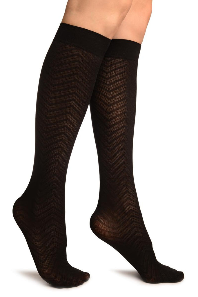 liss kiss Black Chevrons Stripes Socks Knee High - Socks