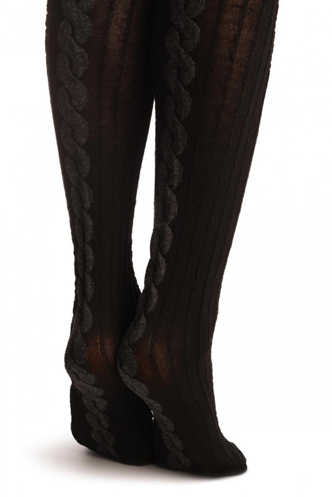 Liss Kiss Black Cotton & Dark Grey Back Plait With Elasticated Top - Hold Ups