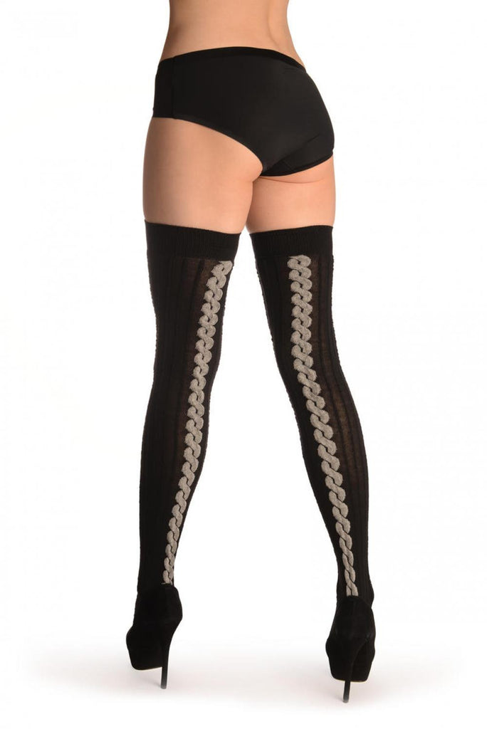 liss kiss Black Cotton & Grey Back Plait With Elasticated Top - Hold Ups