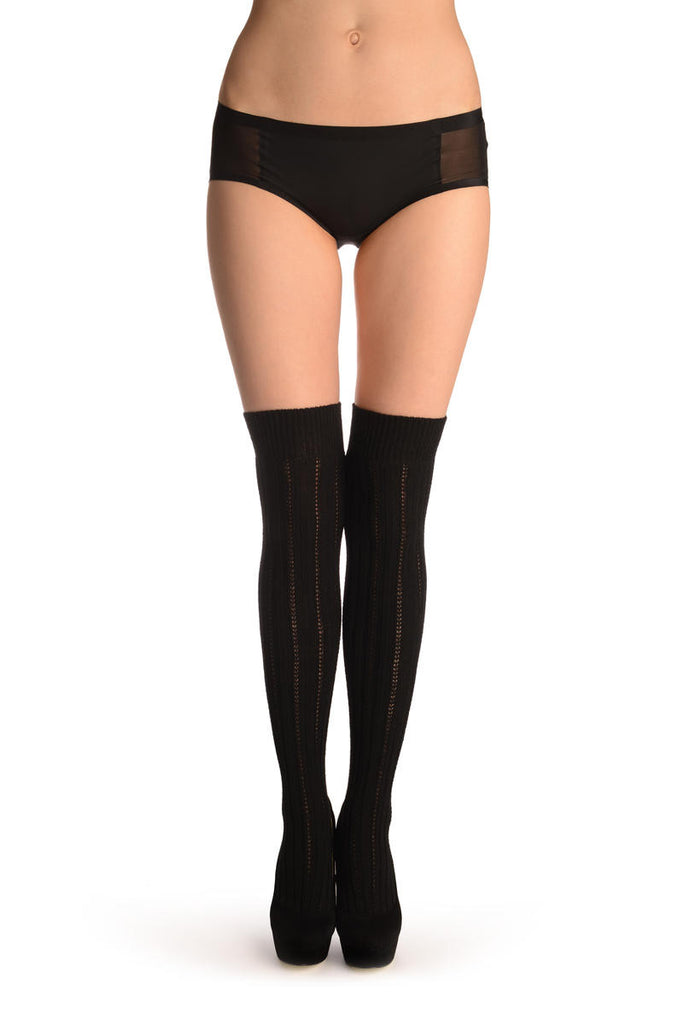 liss kiss Black Cotton Plaits & Stripes With Elasticated Top - Hold Ups