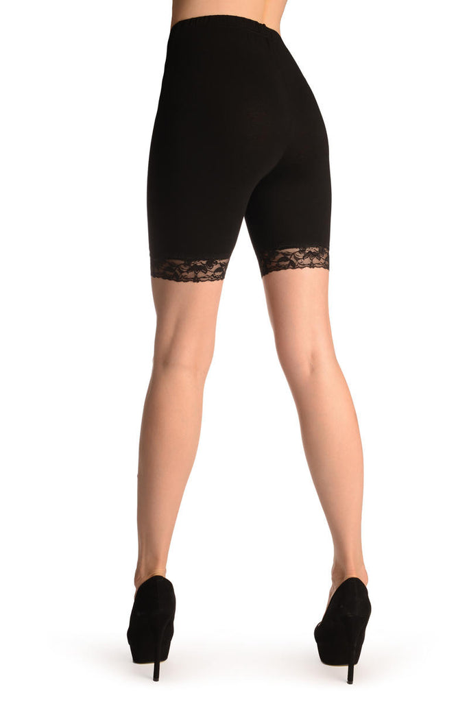 liss kiss Black Cotton Shorts With Lace Trim - Shorts