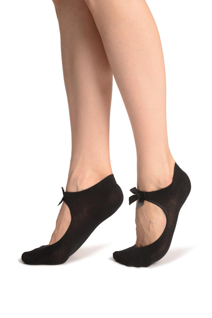 Liss Kiss Black Cotton With Around The Ankle Strap Footies - Footsies Socks