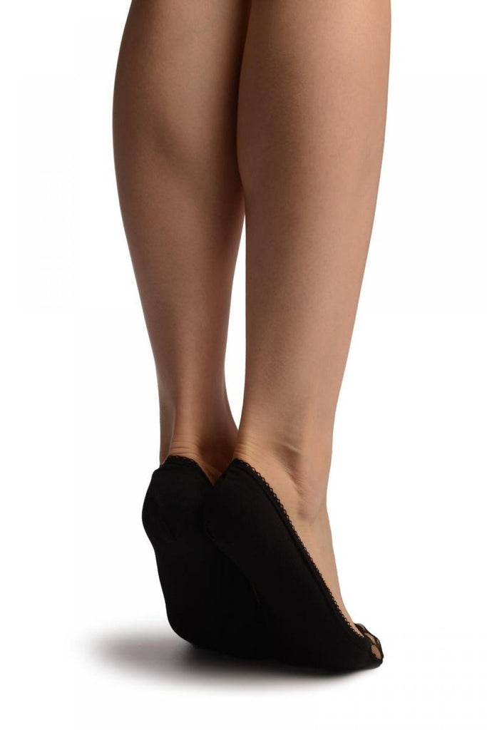 Liss Kiss Black Cotton With Floral Lace Front Footies - Footsies Socks