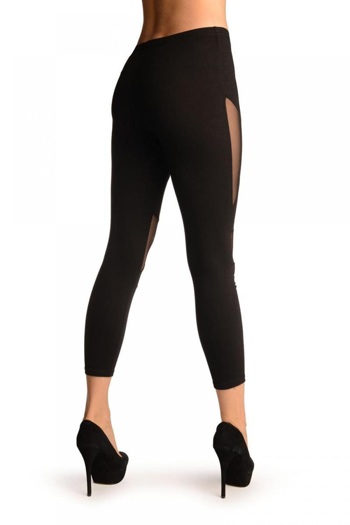 Liss Kiss Black Cotton With Small And Medium Mesh Panels Leggings - Leggings