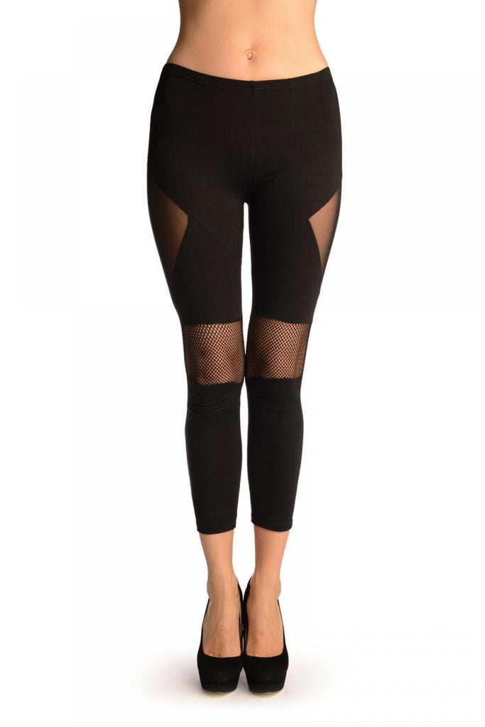 Liss Kiss Black Cotton With Small And Medium Mesh Panels Leggings - Leggings