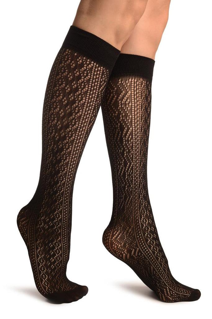 liss kiss Black Crochet Lace Stripes Socks Knee High - Socks
