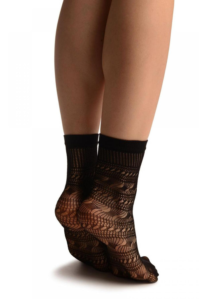 Liss Kiss Black Crochet Layered Lace Top Ankle High Socks - Socks
