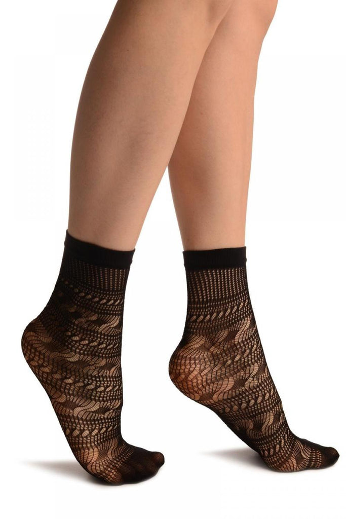 liss kiss Black Crochet Layered Lace Top Ankle High Socks - Socks