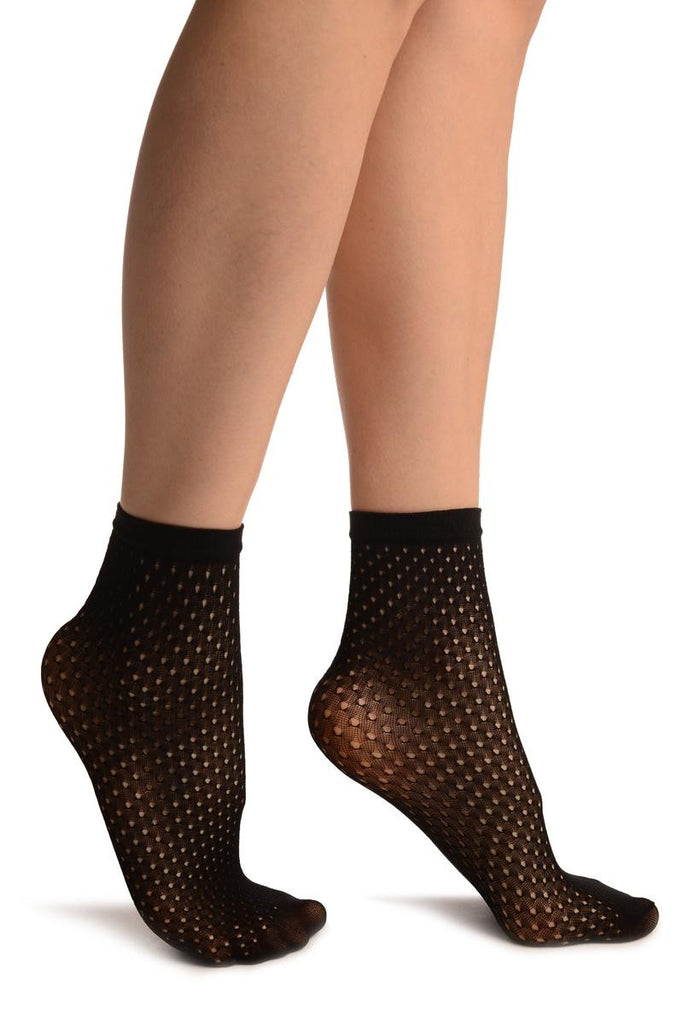 liss kiss Black Crochet Polka Dots Lace Top Ankle High Socks - Socks