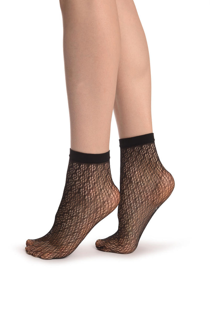 Liss Kiss Black Crochet Polka Lace Socks Ankle High - Socks