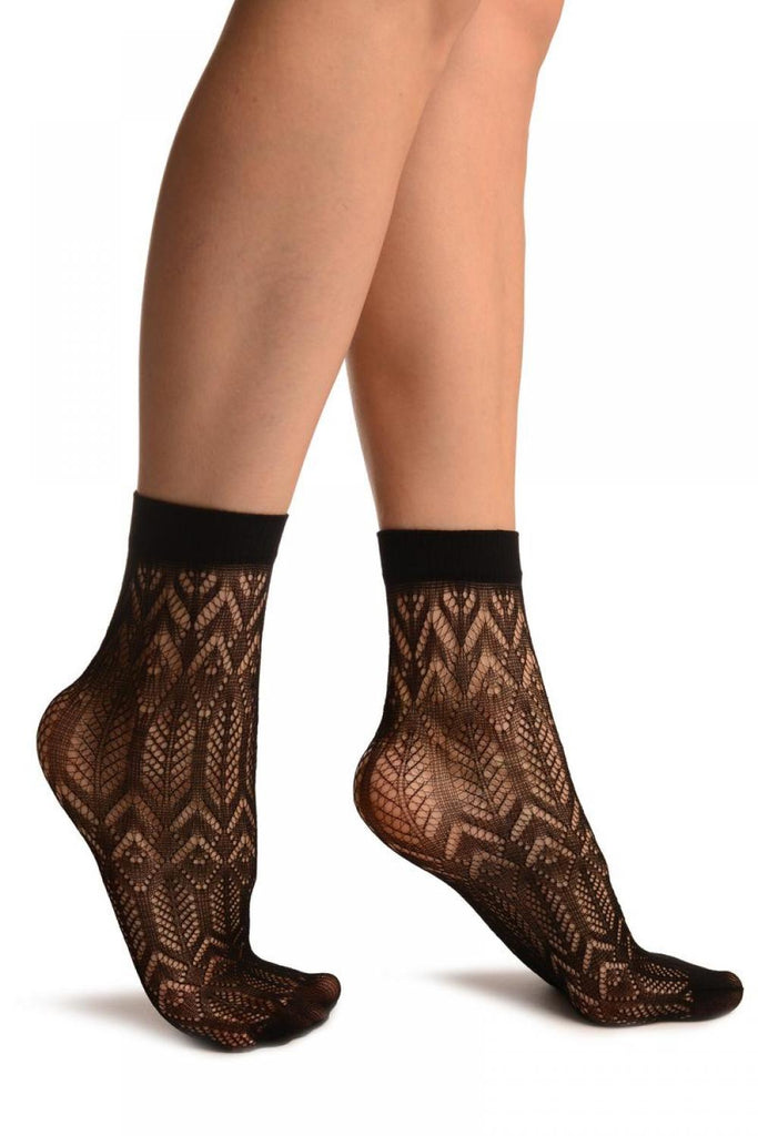 liss kiss Black Crochet Rhombs Lace Ankle High Socks - Socks
