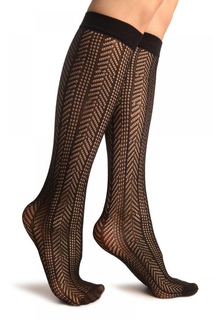 liss kiss Black Crochet Stripes Socks Knee High - Socks